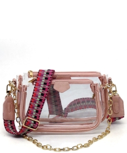 See Thru Clear 2-in-1 Crossbody Bag with Guitar Strap AD748T BLUSH